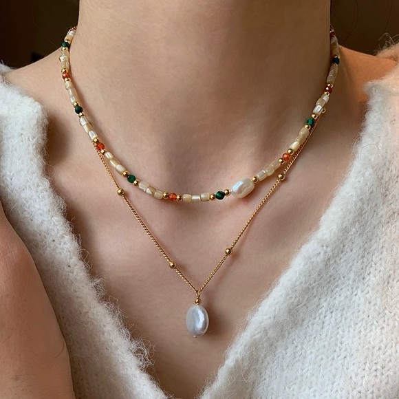 Colorful Seed Beads, Shell and Freshwater Pearl Necklace - Picture 6 of 8